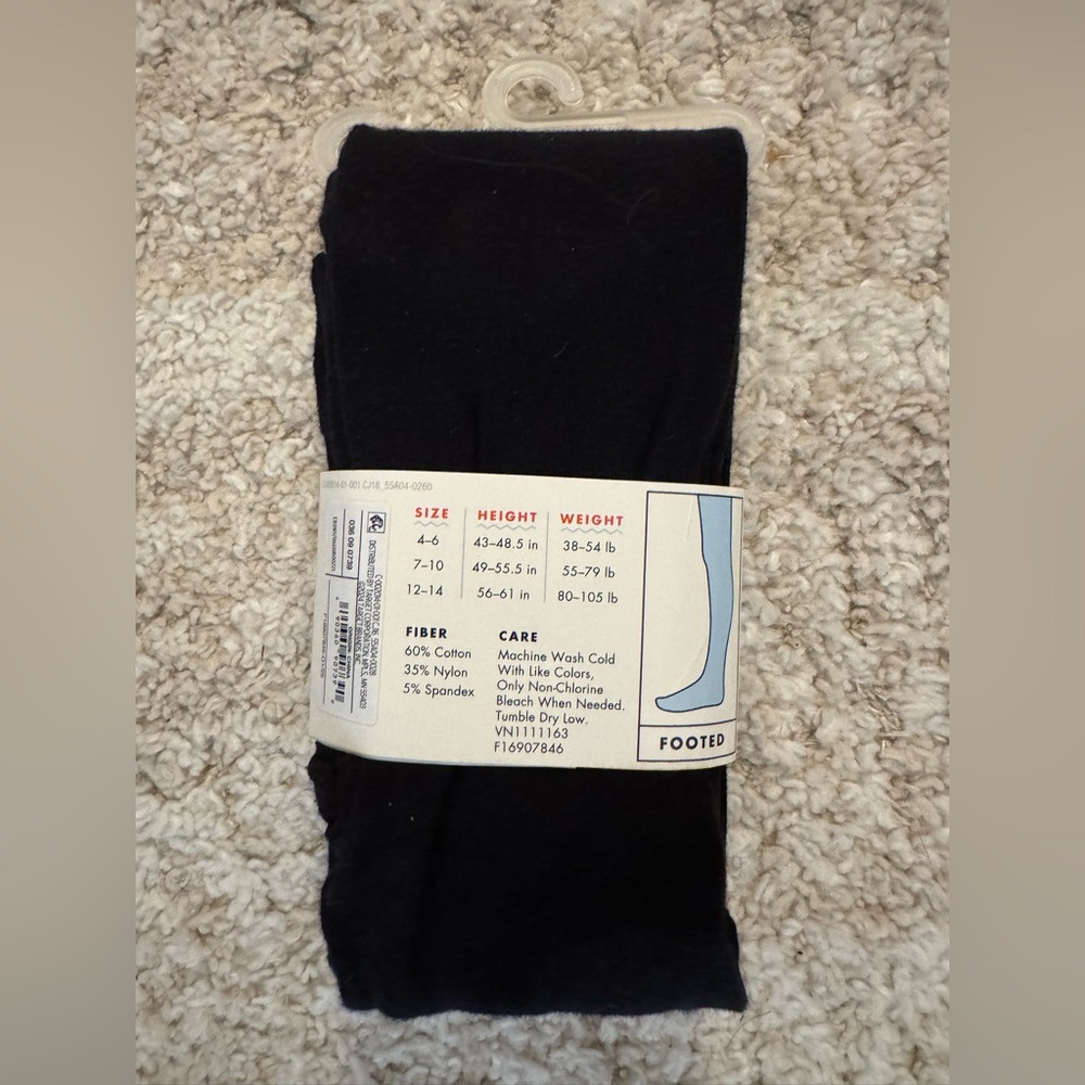 Cat & Jack girls footed cotton tights size 7-10 NEW - Picture 2 of 2